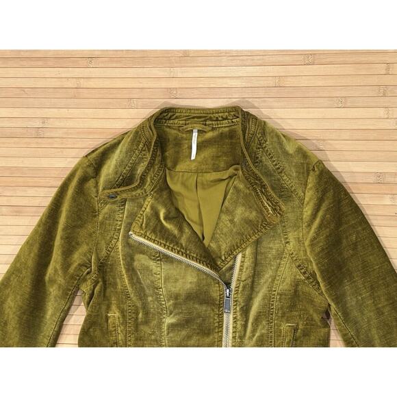 Free People Lacey Velvet Jacket Moto Lace Up Side Cuff Zip Charteruse Small Rare - Picture 4 of 15